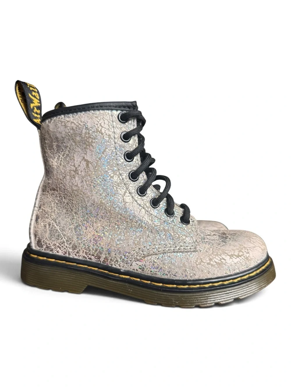 Dr. Martens 1460 Crinkle Metallic Silver Holographic Kids Boots US 11
